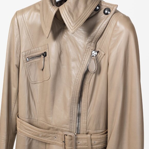 Burberry Taupe Grey Brown Leather Moto Trench Coat - Picture 5 of 13